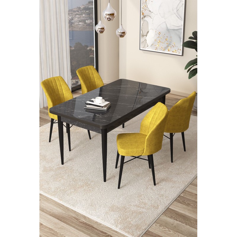 Dining Table & Chairs Set (5 Pieces) Arp - Black Marble, Mustard Black Marble
Mustard