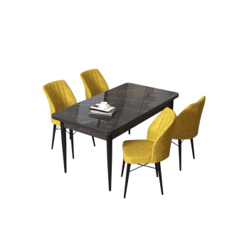 Dining Table & Chairs Set (5 Pieces) Arp - Black Marble, Mustard Black Marble
Mustard