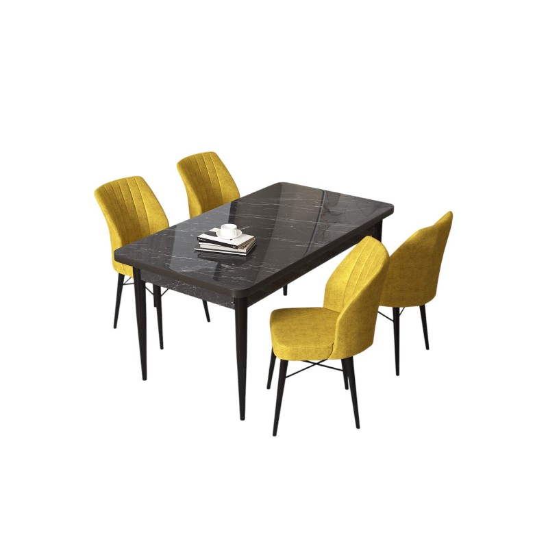 Dining Table & Chairs Set (5 Pieces) Arp - Black Marble, Mustard Black Marble
Mustard