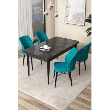 Dining Table & Chairs Set (5 Pieces) Arp - Black Marble, Turquoise Black Marble
Turquoise