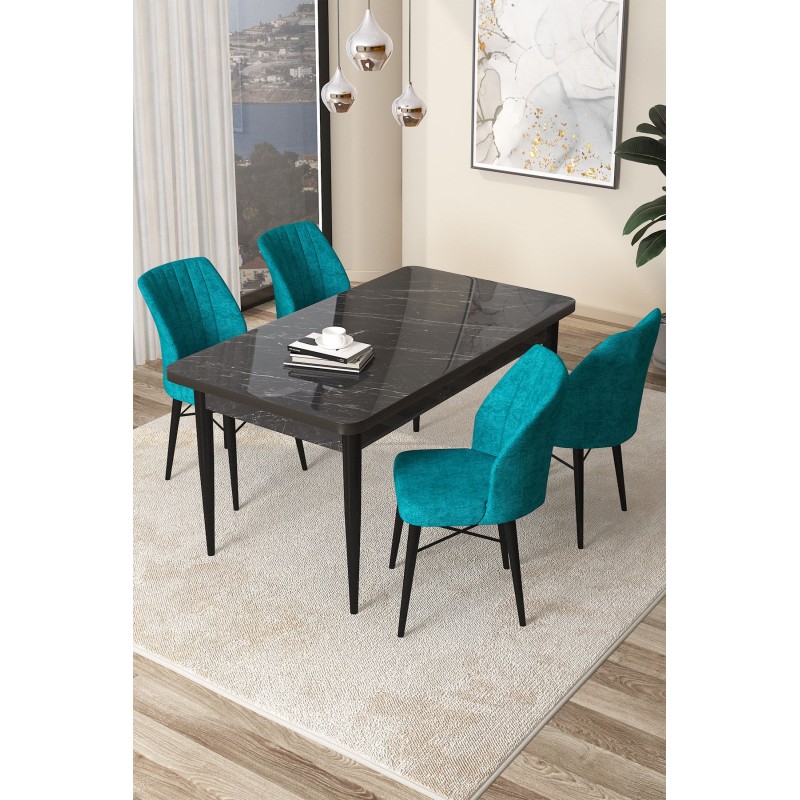 Dining Table & Chairs Set (5 Pieces) Arp - Black Marble, Turquoise Black Marble
Turquoise