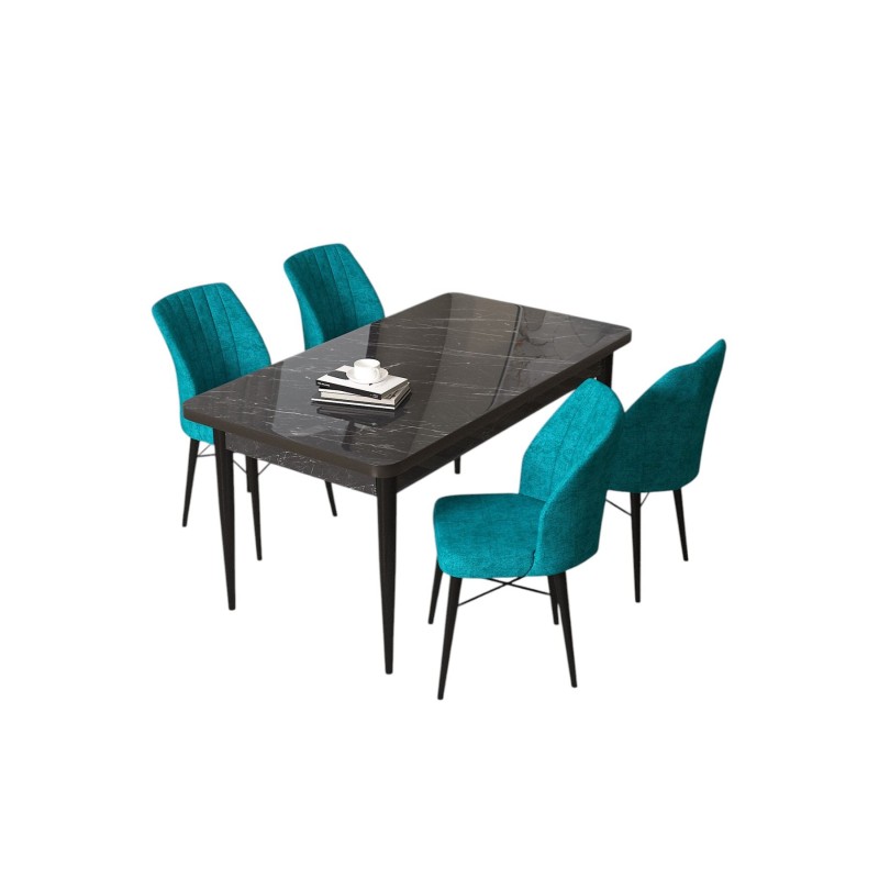 Dining Table & Chairs Set (5 Pieces) Arp - Black Marble, Turquoise Black Marble
Turquoise