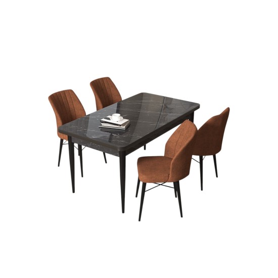 Dining Table & Chairs Set (5 Pieces) Arp - Black Marble, Tile Red Black Marble
Tile Red