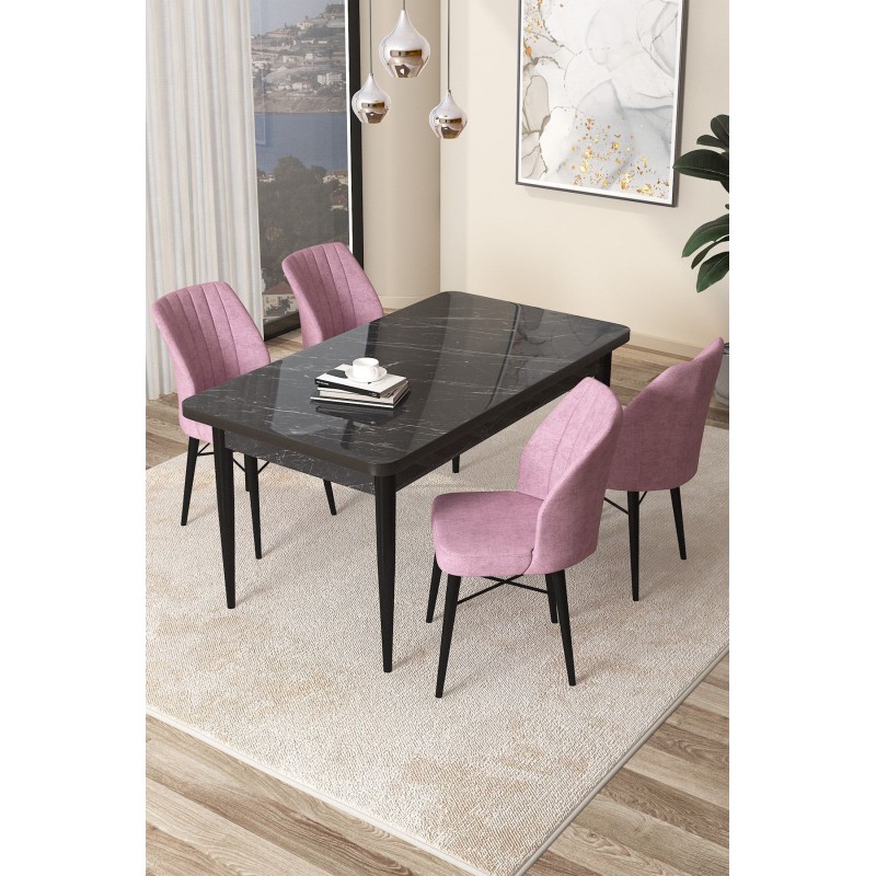 Dining Table & Chairs Set (5 Pieces) Arp - Black Marble, Pink Black Marble
Pink
