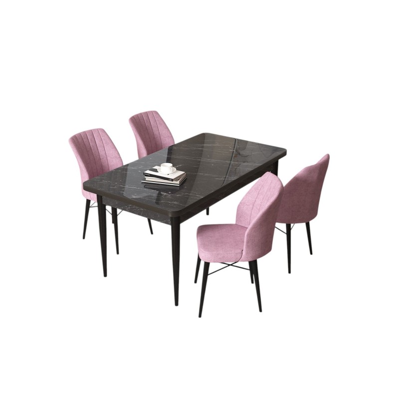 Dining Table & Chairs Set (5 Pieces) Arp - Black Marble, Pink Black Marble
Pink
