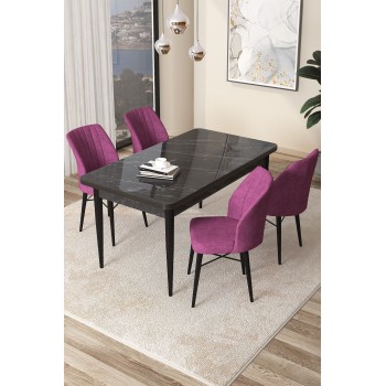Dining Table & Chairs Set (5 Pieces) Arp - Black Marble, Purple Black Marble
Purple