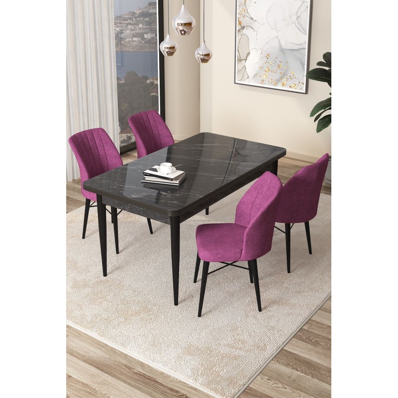 Dining Table & Chairs Set (5 Pieces) Arp - Black Marble, Purple Black Marble
Purple