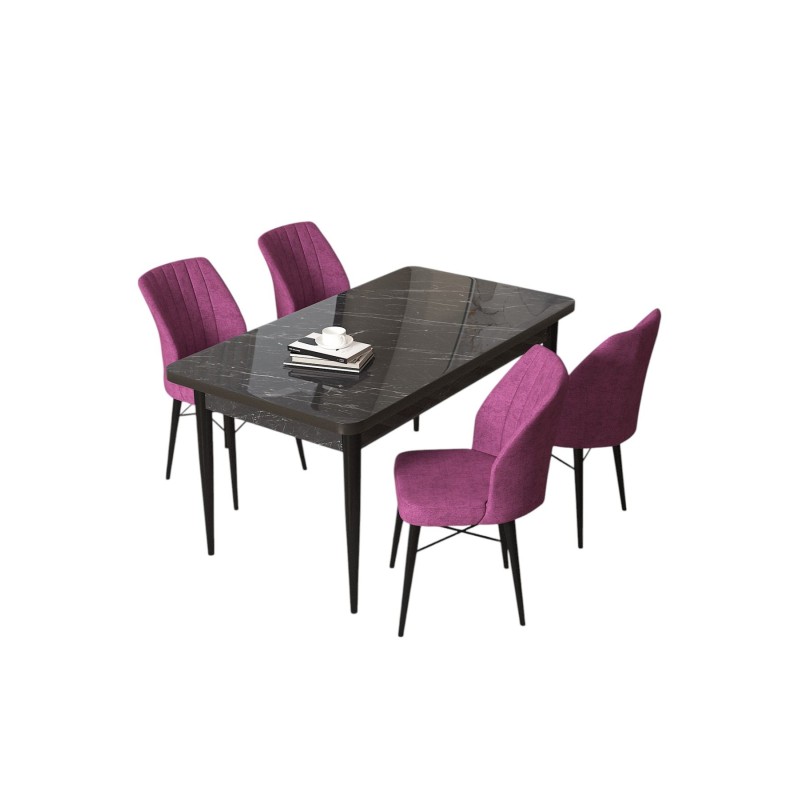Dining Table & Chairs Set (5 Pieces) Arp - Black Marble, Purple Black Marble
Purple