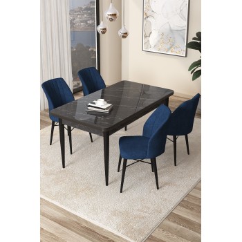 Dining Table & Chairs Set (5 Pieces) Arp - Black Marble, Navy Blue Black Marble
Navy Blue