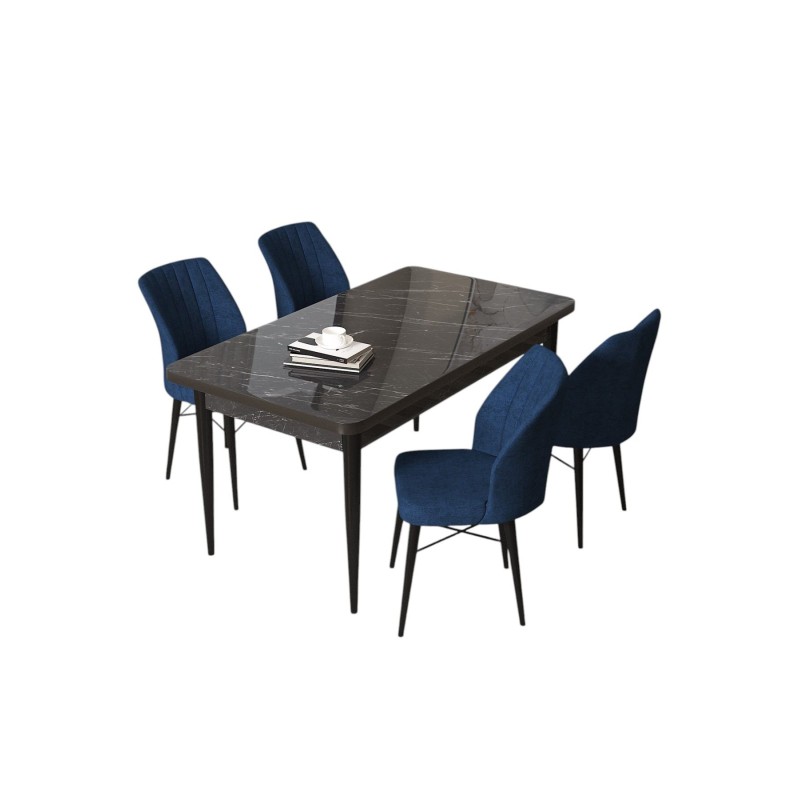 Dining Table & Chairs Set (5 Pieces) Arp - Black Marble, Navy Blue Black Marble
Navy Blue