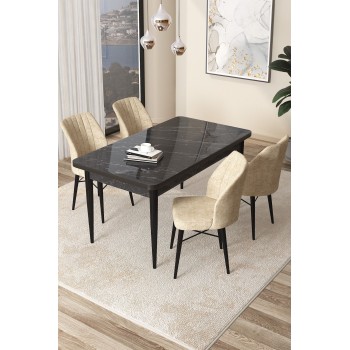 Dining Table & Chairs Set (5 Pieces) Arp - Black Marble, Cream Black Marble
Cream