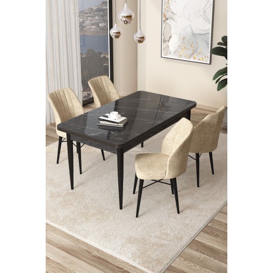Dining Table & Chairs Set (5 Pieces) Arp - Black Marble, Cream Black Marble
Cream