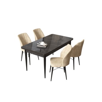 Dining Table & Chairs Set (5 Pieces) Arp - Black Marble, Cream Black Marble
Cream