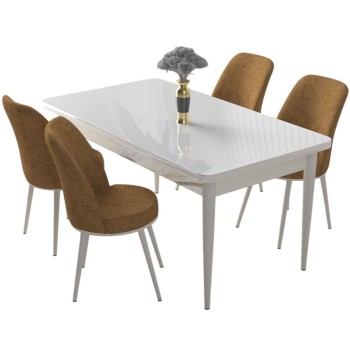 Dining Table & Chairs Set (5 Pieces) Nil - White, Cappuccino White
Cappuccino