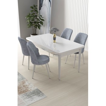 Dining Table & Chairs Set (5 Pieces) Nil - White, Grey White
Grey