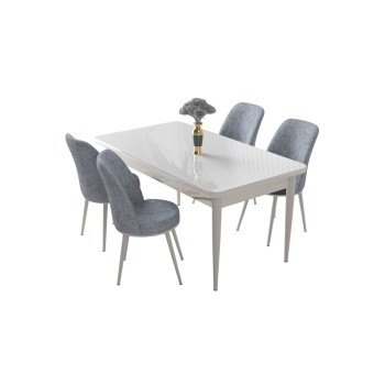 Dining Table & Chairs Set (5 Pieces) Nil - White, Grey White
Grey