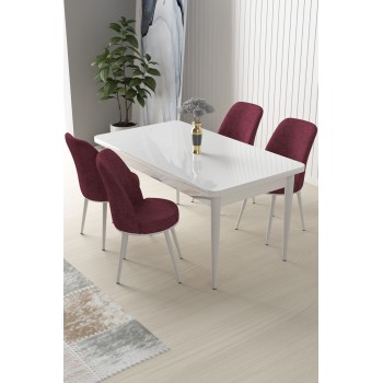 Dining Table & Chairs Set (5 Pieces) Nil - White, Burgundy White
Burgundy