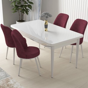 Dining Table & Chairs Set (5 Pieces) Nil - White, Burgundy White
Burgundy