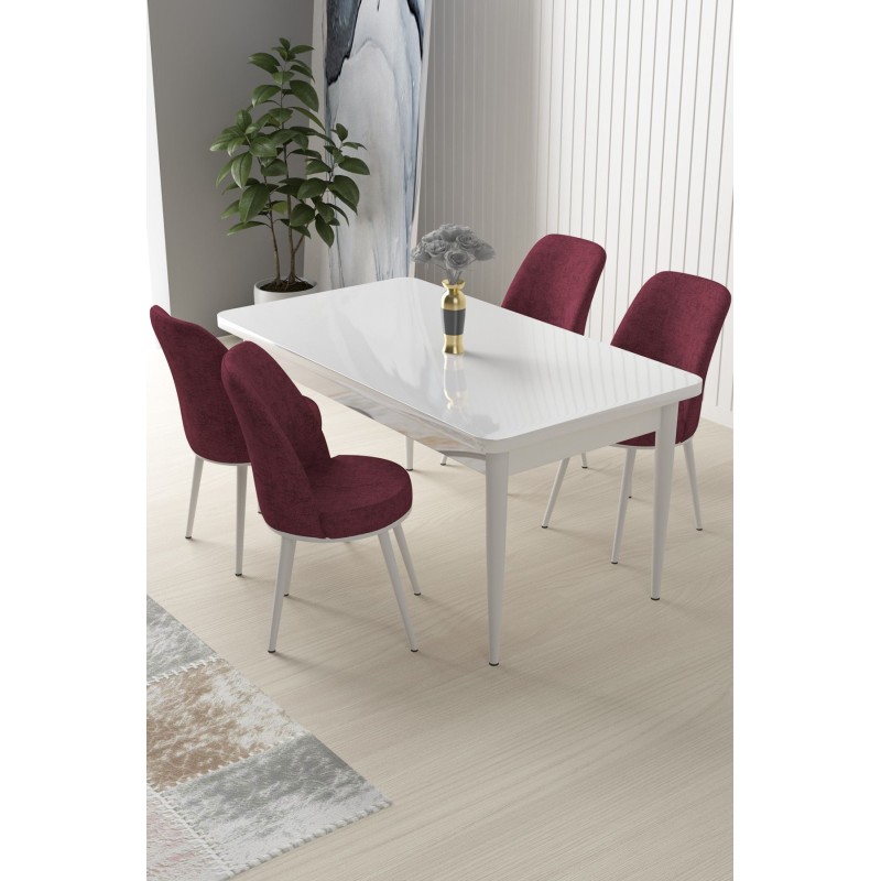 Dining Table & Chairs Set (5 Pieces) Nil - White, Burgundy White
Burgundy
