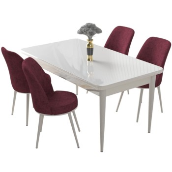 Dining Table & Chairs Set (5 Pieces) Nil - White, Burgundy White
Burgundy