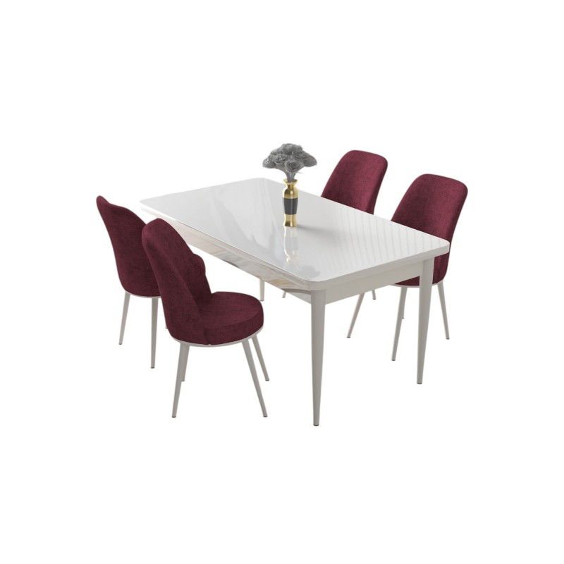 Dining Table & Chairs Set (5 Pieces) Nil - White, Burgundy White
Burgundy