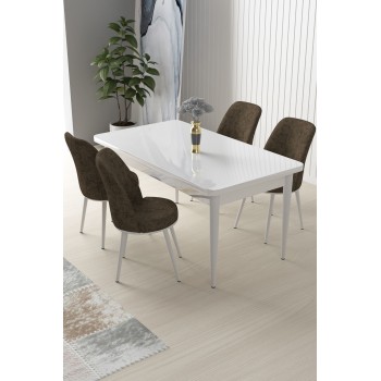 Dining Table & Chairs Set (5 Pieces) Nil - White, Brown White
Brown