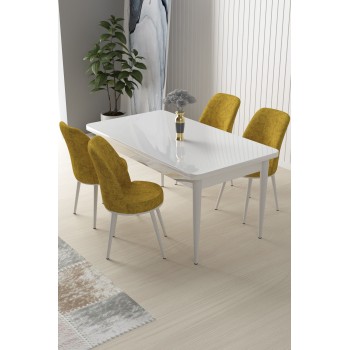 Dining Table & Chairs Set (5 Pieces) Nil - White, Mustard White
Mustard
