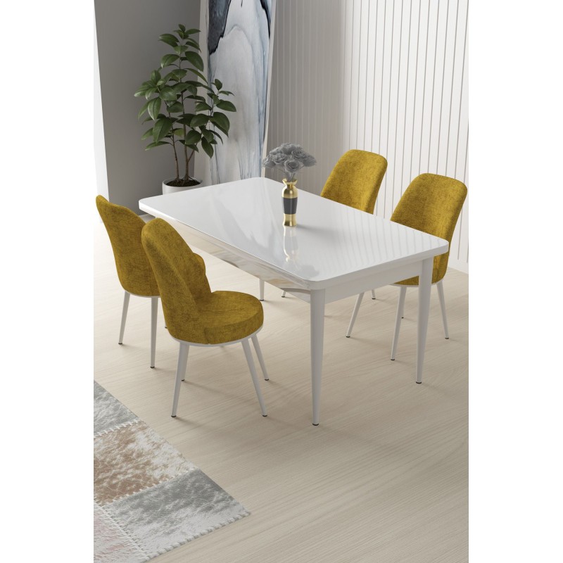 Dining Table & Chairs Set (5 Pieces) Nil - White, Mustard White
Mustard