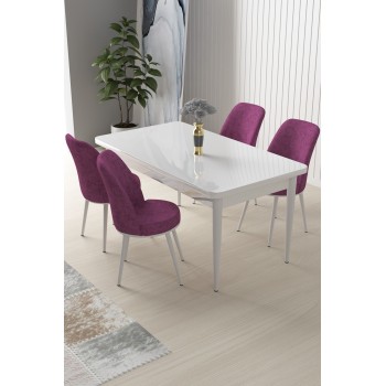 Dining Table & Chairs Set (5 Pieces) Nil - White, Purple White
Purple