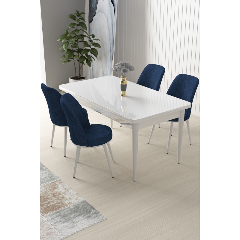 Dining Table & Chairs Set (5 Pieces) Nil - White, Navy Blue White
Navy Blue
