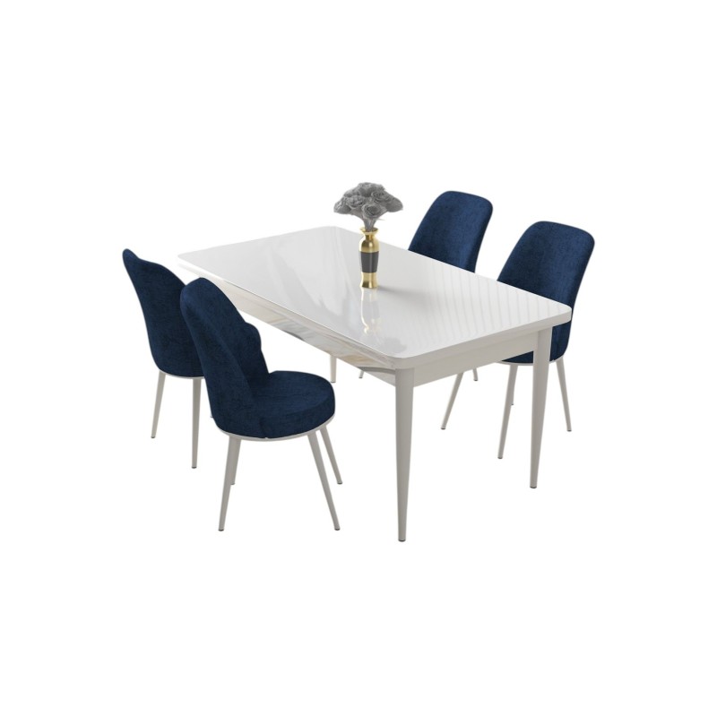 Dining Table & Chairs Set (5 Pieces) Nil - White, Navy Blue White
Navy Blue