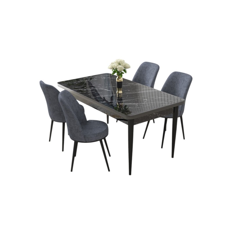 Dining Table & Chairs Set (5 Pieces) Nil - Black Marble, Fume Black Marble
Fume