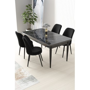 Dining Table & Chairs Set (5 Pieces) Nil - Black Marble, Black Black Marble
Black