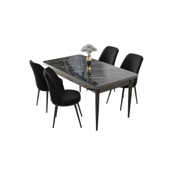 Dining Table & Chairs Set (5 Pieces) Nil - Black Marble, Black Black Marble
Black