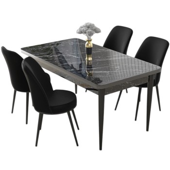 Dining Table & Chairs Set (5 Pieces) Nil - Black Marble, Black Black Marble
Black