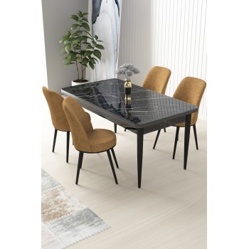 Dining Table & Chairs Set (5 Pieces) Nil - Black Marble, Cappuccino Black Marble
Cappuccino