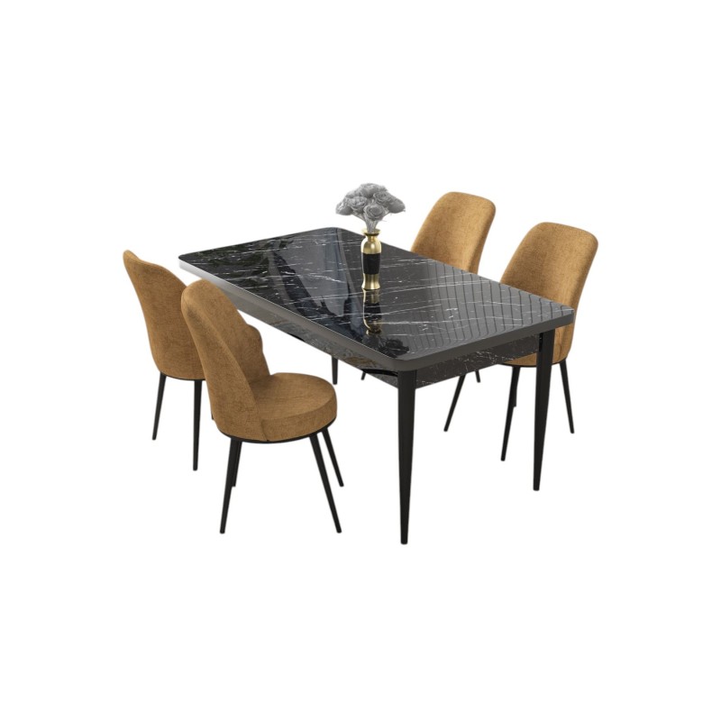 Dining Table & Chairs Set (5 Pieces) Nil - Black Marble, Cappuccino Black Marble
Cappuccino