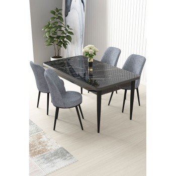 Dining Table & Chairs Set (5 Pieces) Nil - Black Marble, Grey Black Marble
Grey