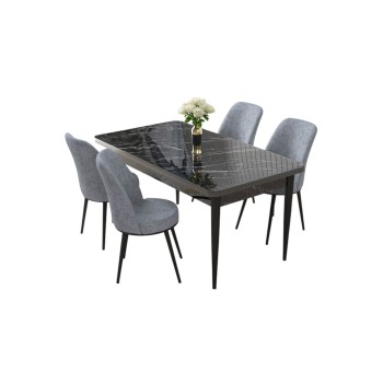 Dining Table & Chairs Set (5 Pieces) Nil - Black Marble, Grey Black Marble
Grey
