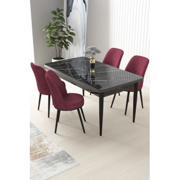 Dining Table & Chairs Set (5 Pieces) Nil - Black Marble, Burgundy Black Marble
Burgundy