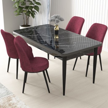 Dining Table & Chairs Set (5 Pieces) Nil - Black Marble, Burgundy Black Marble
Burgundy