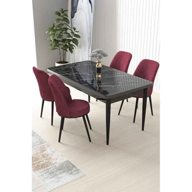 Dining Table & Chairs Set (5 Pieces) Nil - Black Marble, Burgundy Black Marble
Burgundy