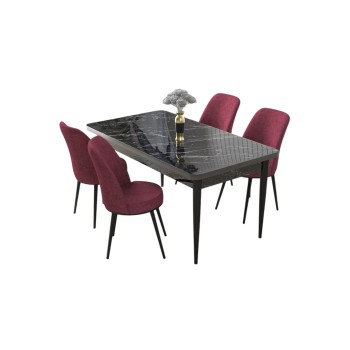 Dining Table & Chairs Set (5 Pieces) Nil - Black Marble, Burgundy Black Marble
Burgundy
