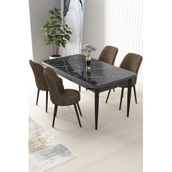Dining Table & Chairs Set (5 Pieces) Nil - Black Marble, Brown Black Marble
Brown
