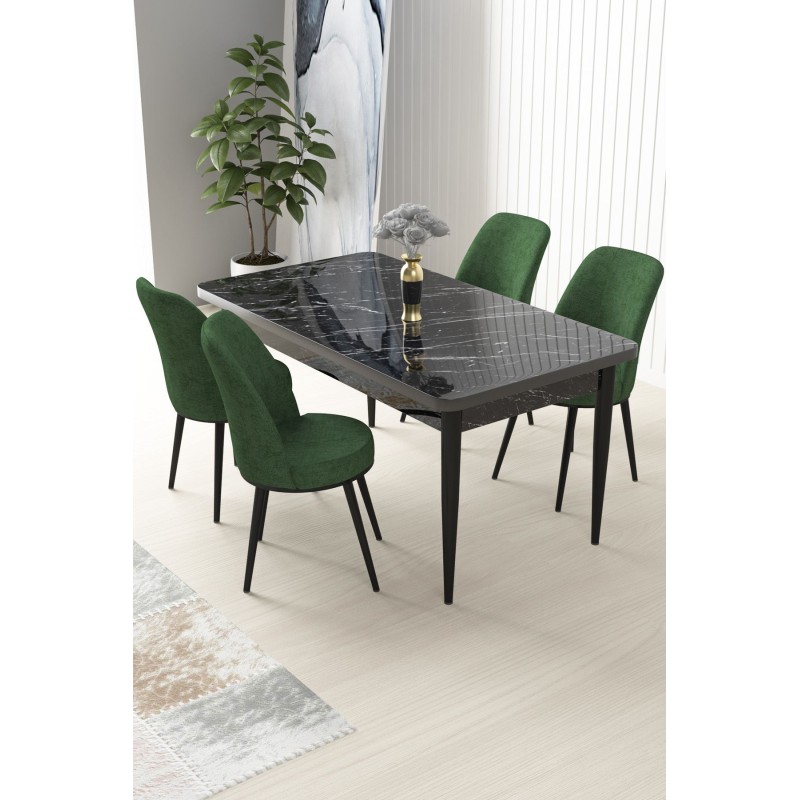 Dining Table & Chairs Set (5 Pieces) Nil - Black Marble, Khaki Black Marble
Khaki