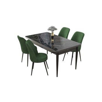 Dining Table & Chairs Set (5 Pieces) Nil - Black Marble, Khaki Black Marble
Khaki