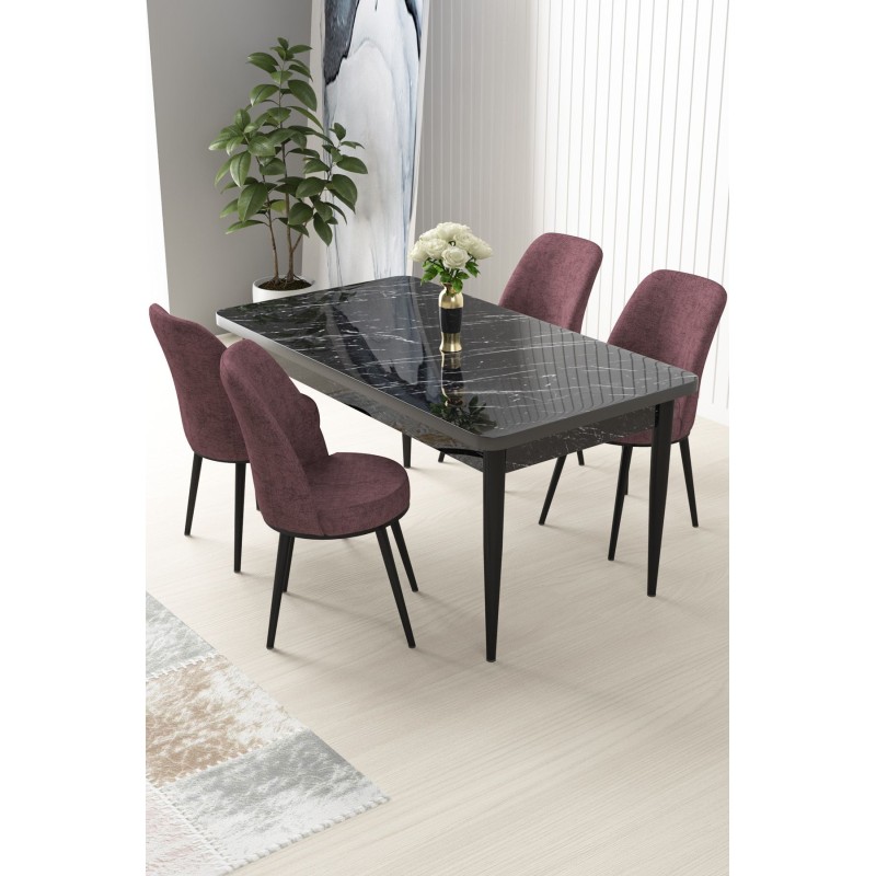 Dining Table & Chairs Set (5 Pieces) Nil - Black Marble, Dusty Rose Black Marble
Dusty Rose