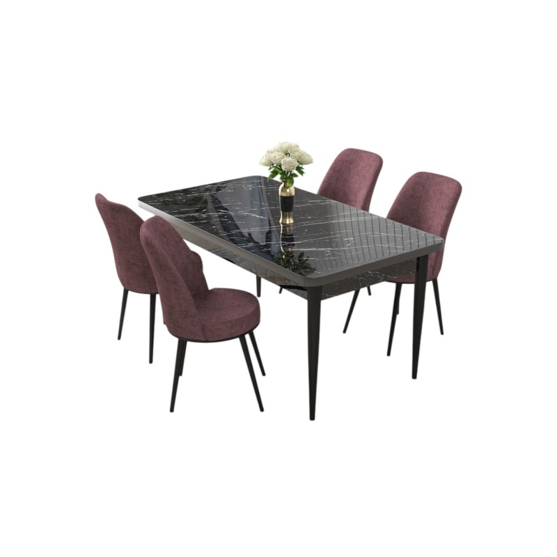 Dining Table & Chairs Set (5 Pieces) Nil - Black Marble, Dusty Rose Black Marble
Dusty Rose