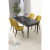 Dining Table & Chairs Set (5 Pieces) Nil - Black Marble, Mustard Black Marble
Mustard