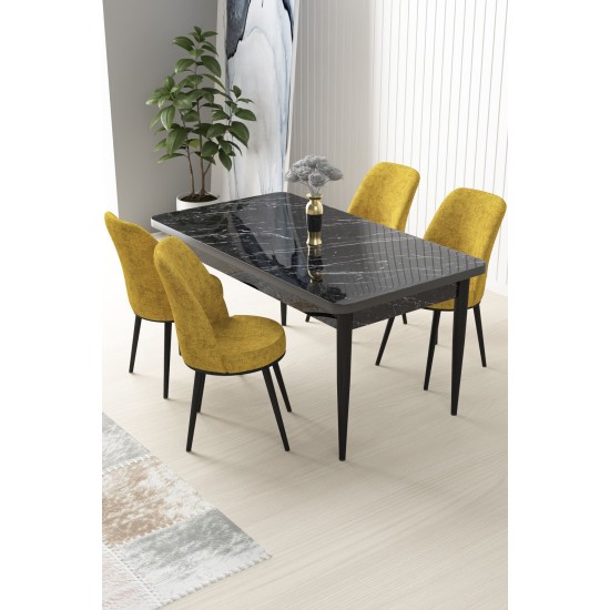 Dining Table & Chairs Set (5 Pieces) Nil - Black Marble, Mustard Black Marble
Mustard Dining Table & Chairs Set (5 Pieces) Nil - Black Marble, Mustard Black Marble
Mustard